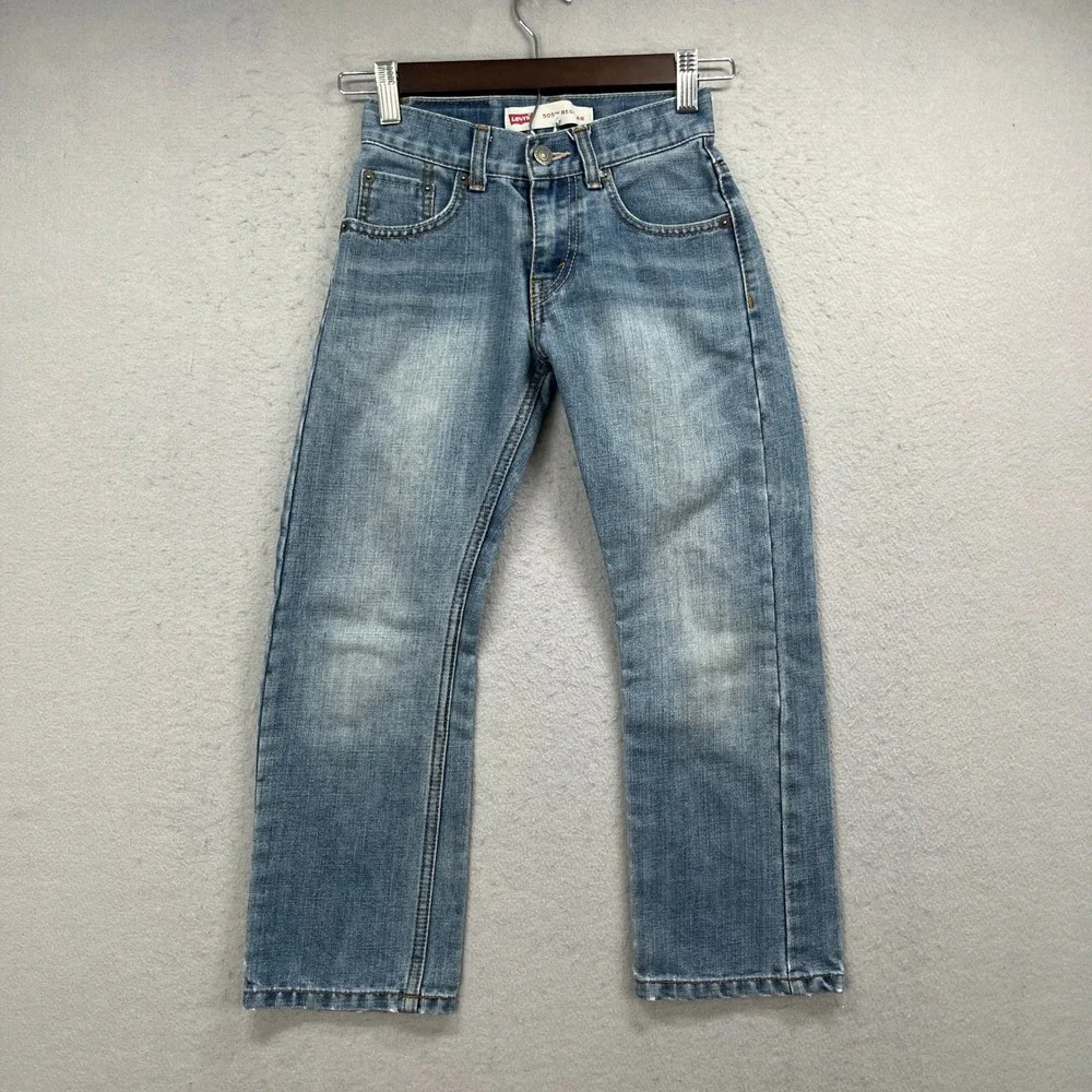 Levis Jeans Boys 8 Slim 505 Regular Light Blue Denim Pants Adjustable Waist Kids